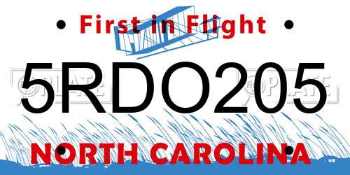 5RDO205 North Carolina License Plate