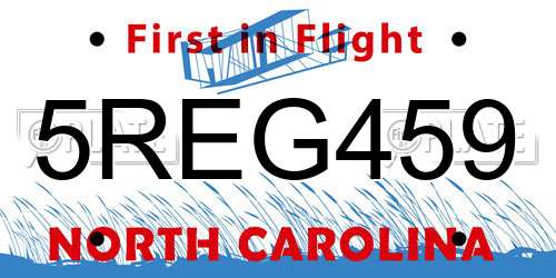 5REG459 North Carolina License Plate