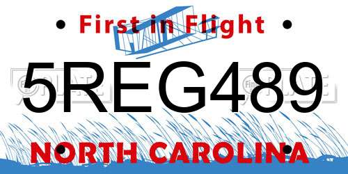 5REG489 North Carolina License Plate