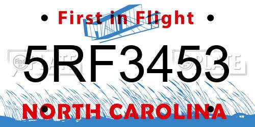 5RF3453 North Carolina License Plate