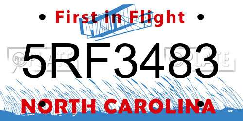 5RF3483 North Carolina License Plate