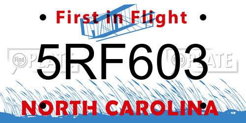 5RF603 North Carolina License Plate
