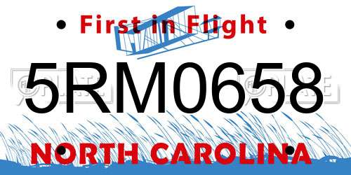 5RM0658 North Carolina License Plate