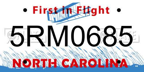 5RM0685 North Carolina License Plate