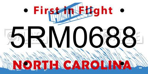 5RM0688 North Carolina License Plate