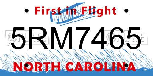 5RM7465 North Carolina License Plate