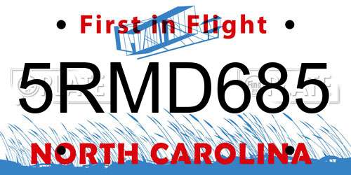 5RMD685 North Carolina License Plate