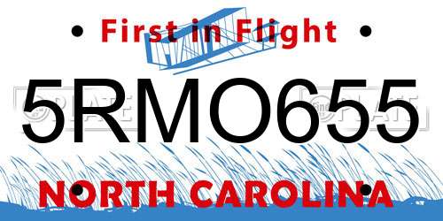 5RMO655 North Carolina License Plate
