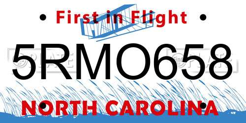 5RMO658 North Carolina License Plate