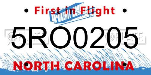 5RO0205 North Carolina License Plate