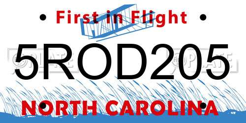 5ROD205 North Carolina License Plate