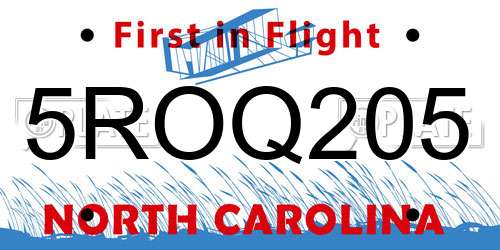 5ROQ205 North Carolina License Plate