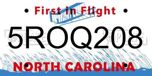 5ROQ208 North Carolina License Plate