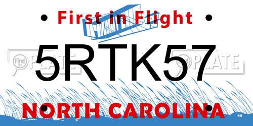 5RTK57 North Carolina License Plate