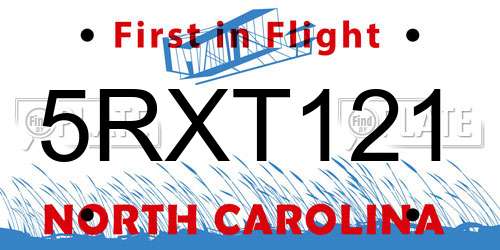 5RXT121 North Carolina License Plate