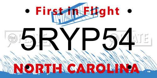 5RYP54 North Carolina License Plate