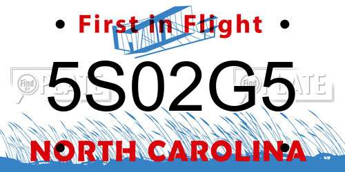 5S02G5 North Carolina License Plate