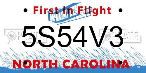 5S54V3 North Carolina License Plate