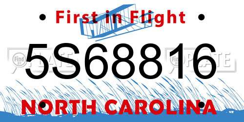 5S68816 North Carolina License Plate