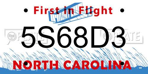 5S68D3 North Carolina License Plate