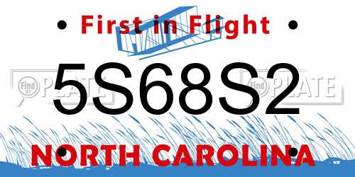 5S68S2 North Carolina License Plate