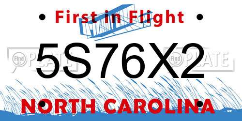 5S76X2 North Carolina License Plate