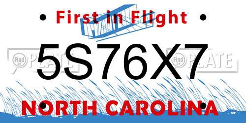5S76X7 North Carolina License Plate