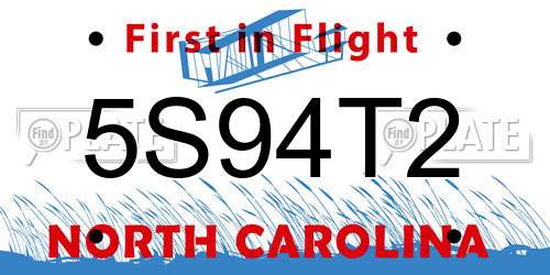 5S94T2 North Carolina License Plate