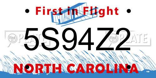 5S94Z2 North Carolina License Plate