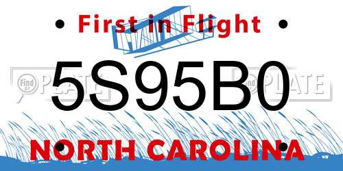 5S95B0 North Carolina License Plate