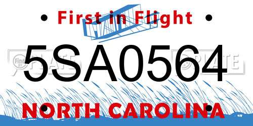 5SA0564 North Carolina License Plate