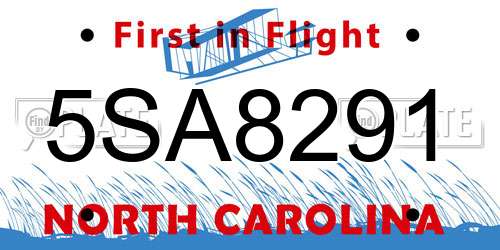 5SA8291 North Carolina License Plate