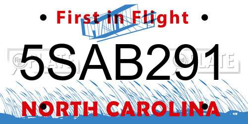 5SAB291 North Carolina License Plate