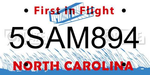 5SAM894 North Carolina License Plate