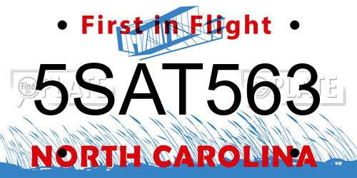 5SAT563 North Carolina License Plate