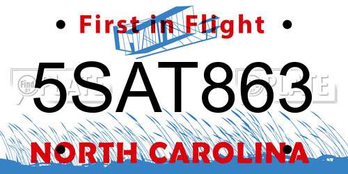 5SAT863 North Carolina License Plate