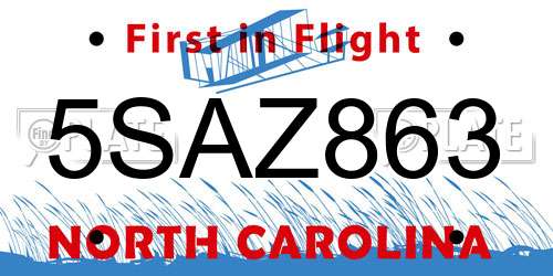 5SAZ863 North Carolina License Plate