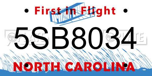 5SB8034 North Carolina License Plate