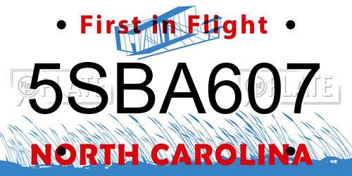 5SBA607 North Carolina License Plate