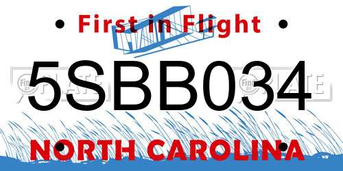 5SBB034 North Carolina License Plate