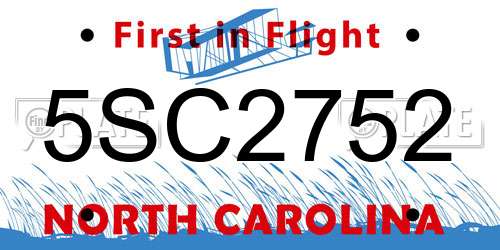 5SC2752 North Carolina License Plate