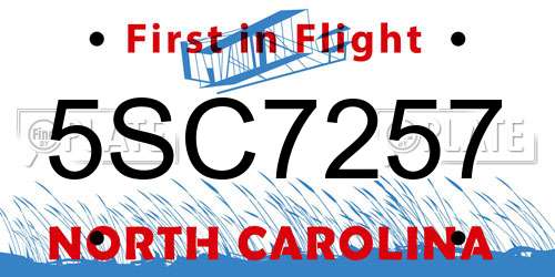 5SC7257 North Carolina License Plate