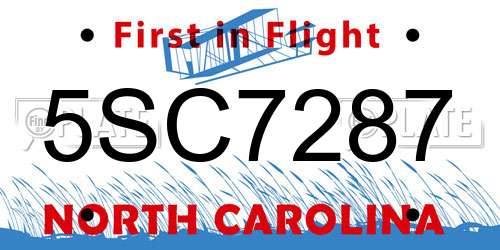 5SC7287 North Carolina License Plate