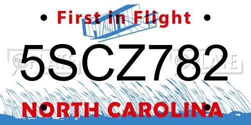 5SCZ782 North Carolina License Plate