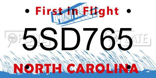 5SD765 North Carolina License Plate
