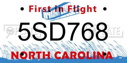 5SD768 North Carolina License Plate