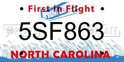5SF863 North Carolina License Plate