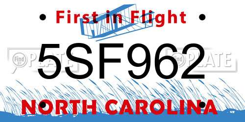 5SF962 North Carolina License Plate