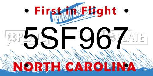 5SF967 North Carolina License Plate