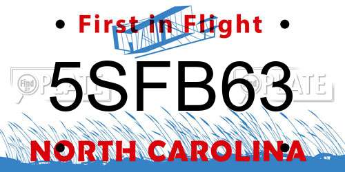 5SFB63 North Carolina License Plate
